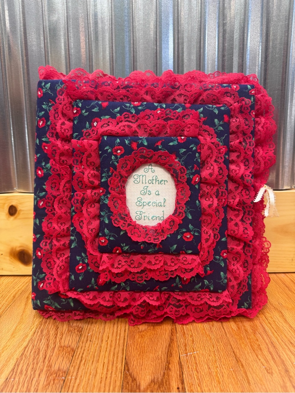 Handmade Navy Floral & Red Lace Photo Album 90’s Cottagecore